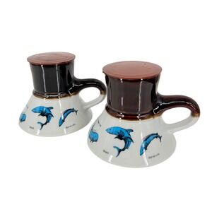 Bearly Surviving Porcelain No-Spill No-Sliding w/ Caps Coffee‎ Mugs Fish Theme